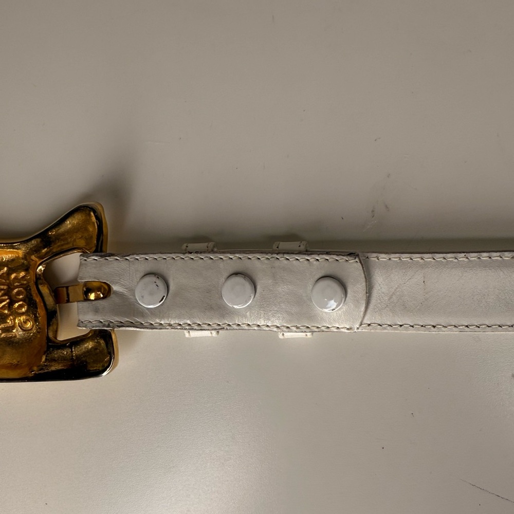 Ilana Goor White Leather Belt Sculptural Gold Buckle Vintage Artisan Designer M - Picture 5 of 9